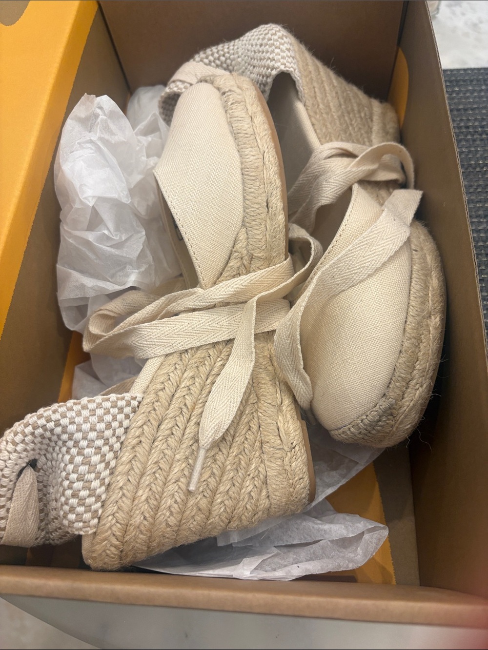 Soludos Cream Canvas Espadrille Wedges with Ankle Tie - Picture 4 of 8